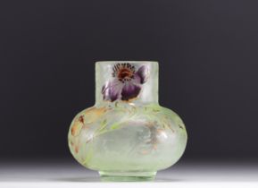 Cristallerie Emile GALLE - Vase with Anemones, acid-etched and enamelled.