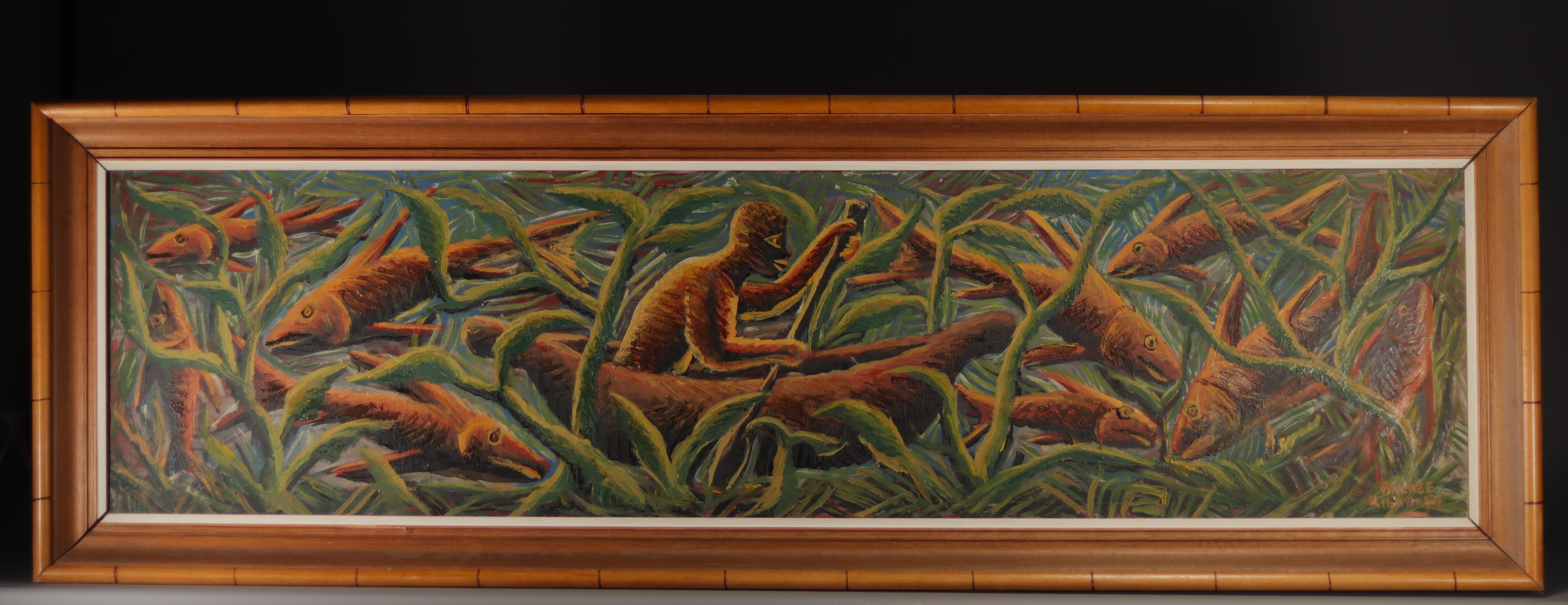 Oil on canvas - Mwenze Kibwanga ( 1925 +1999) "The fisherman".