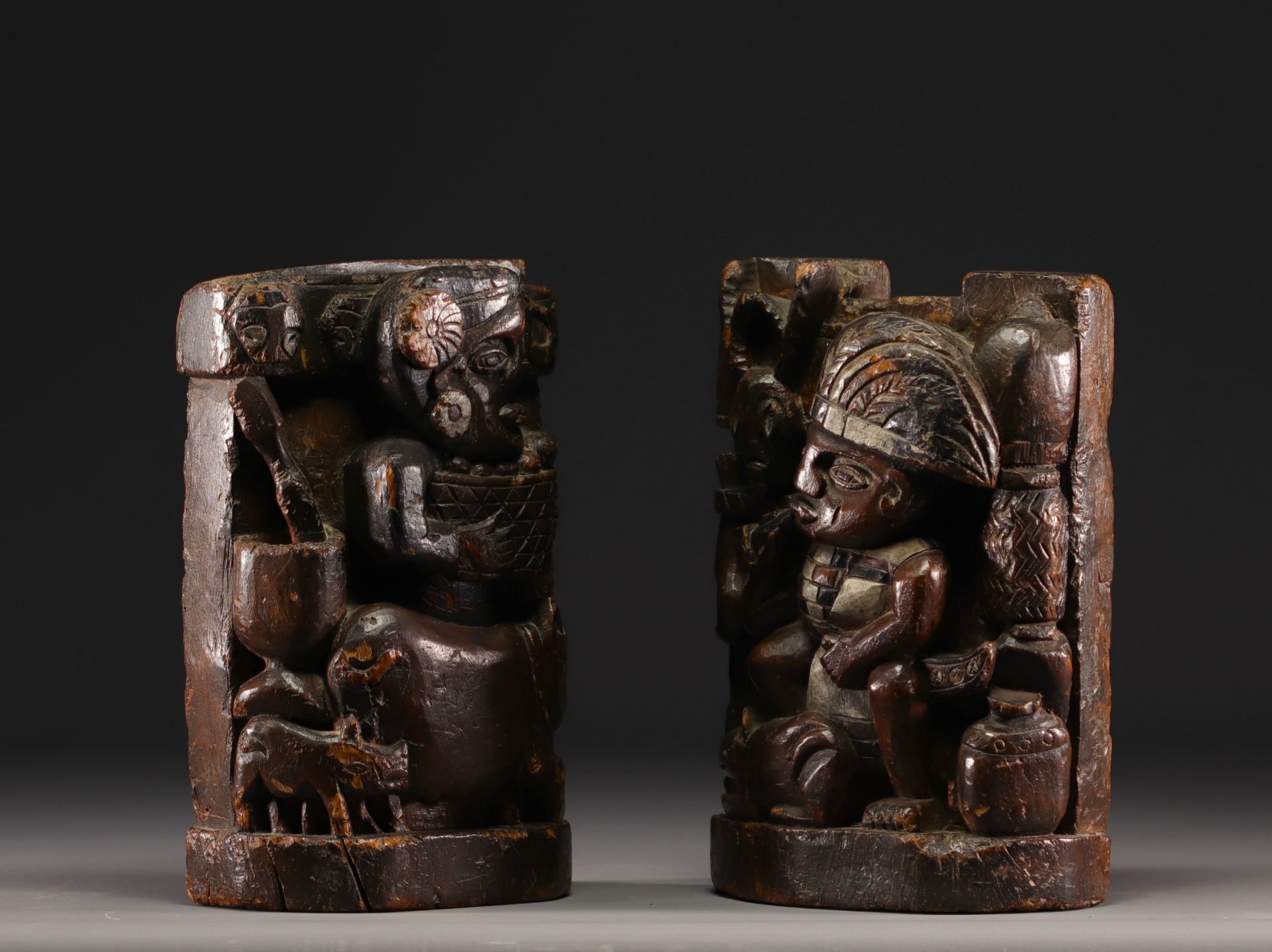 2 Paiwan sculptures in sculpted wood . Taiwan - Image 3 of 3