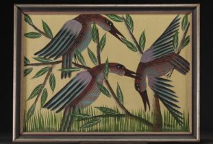 Oil on canvas, "Birds" , Louis Timothee Kaniemba 1960