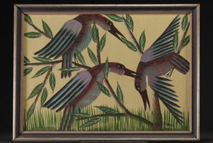 Oil on canvas,  "Birds" , Louis Timothee Kaniemba 1960