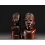 2 Makonde carved busts - Mozambique