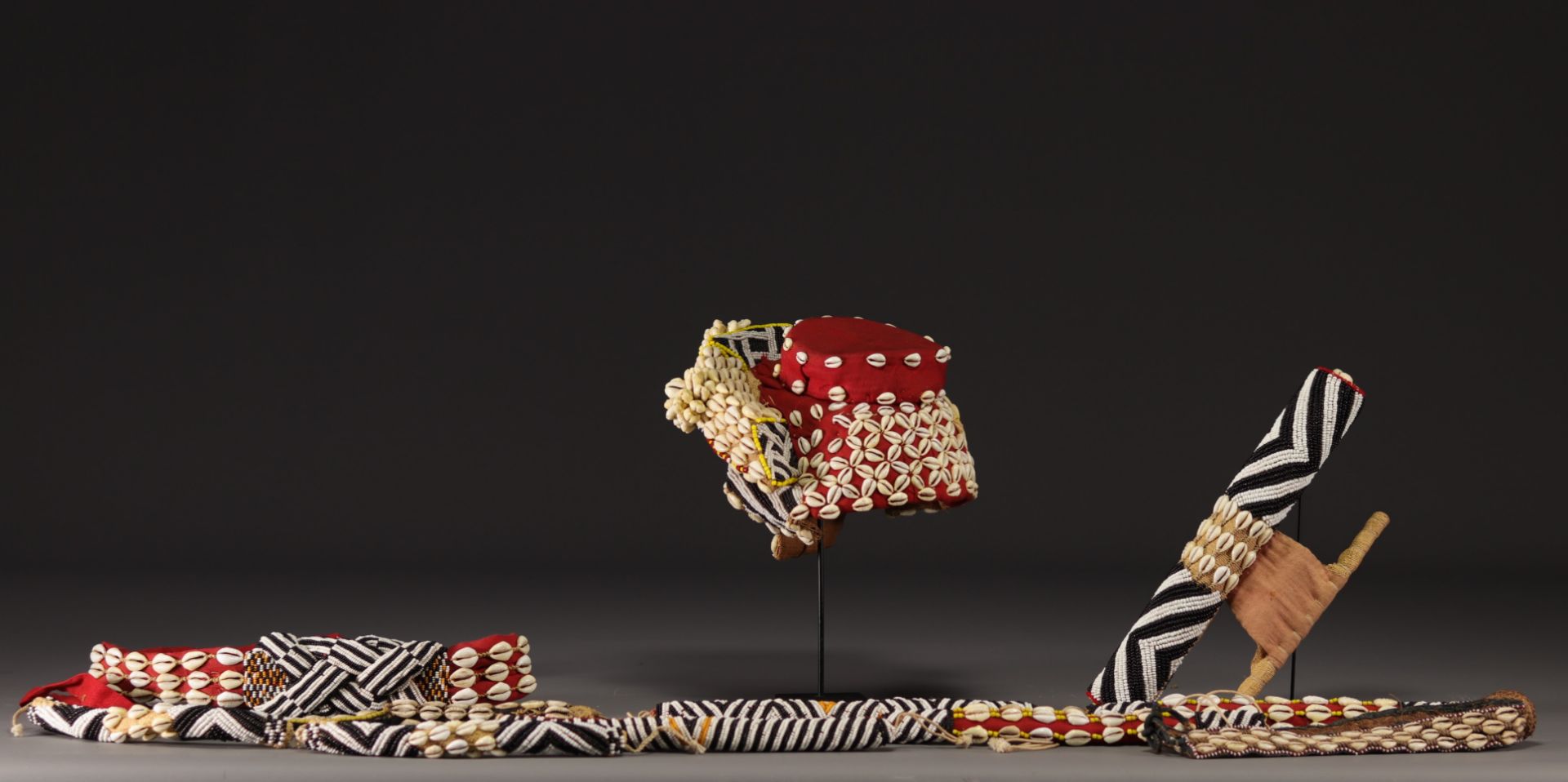 Kuba beaded headdress and attributes - Rep.Dem.Congo