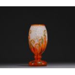 CHARDER - Acid-etched multi-layered glass vase decorated with ferns, signed in the decoration.