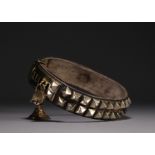 Rare leather dog collar with brass studs and padlock, 19th century.