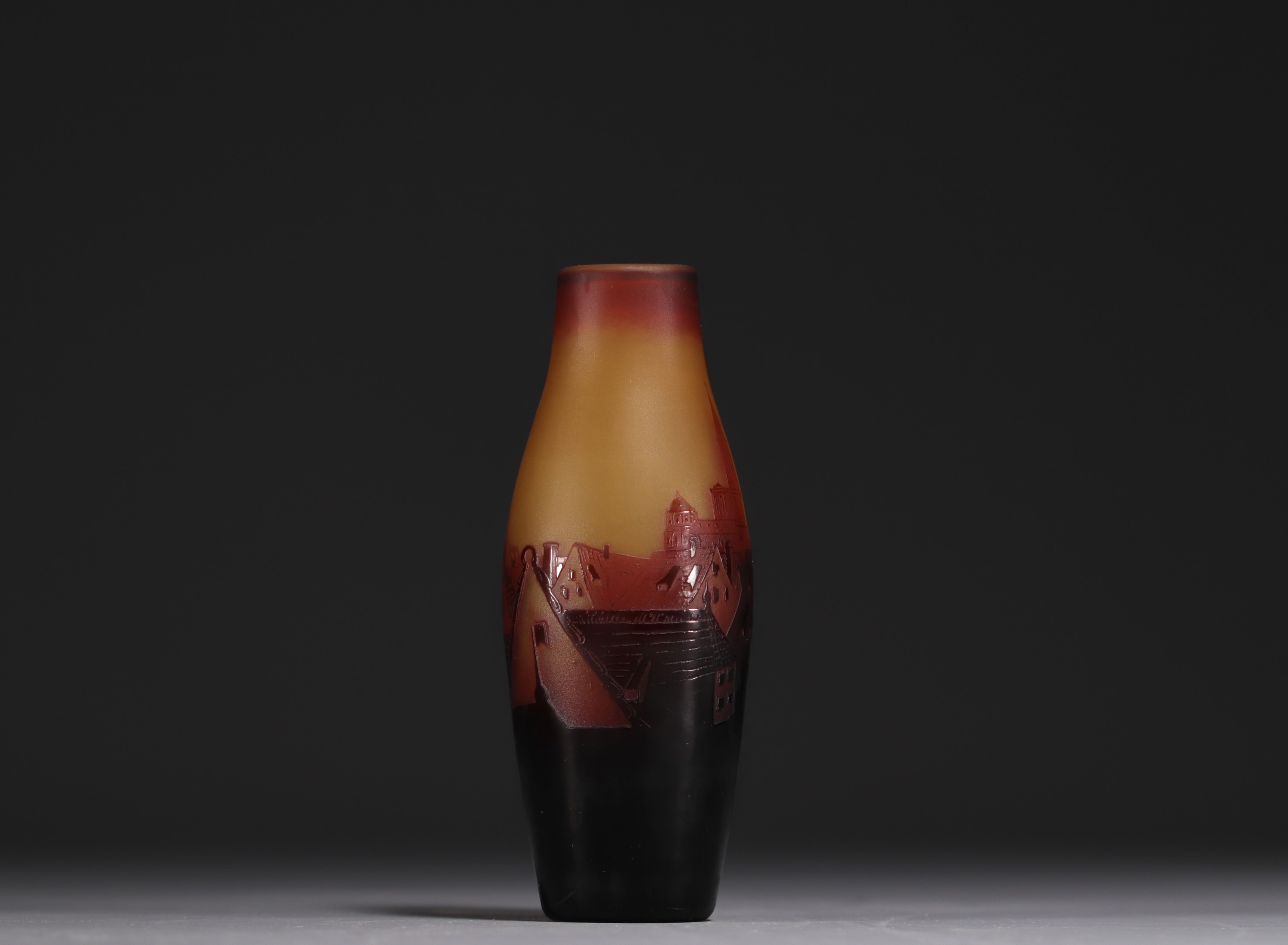 D'ARGENTAL - A rare acid-etched multi-layered glass vase with Alsatian stork decoration, signed. - Image 3 of 5