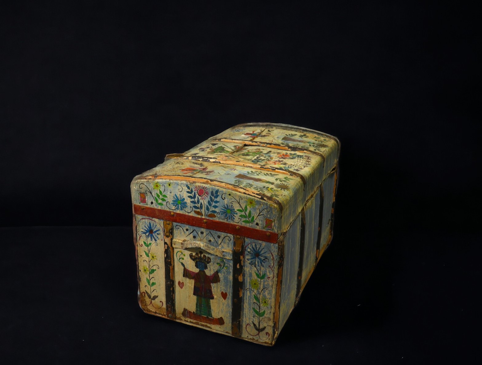 Marguerite BROUHON (1922-2004) Old painted trunk, oil on canvas, wood and metal. - Image 3 of 5