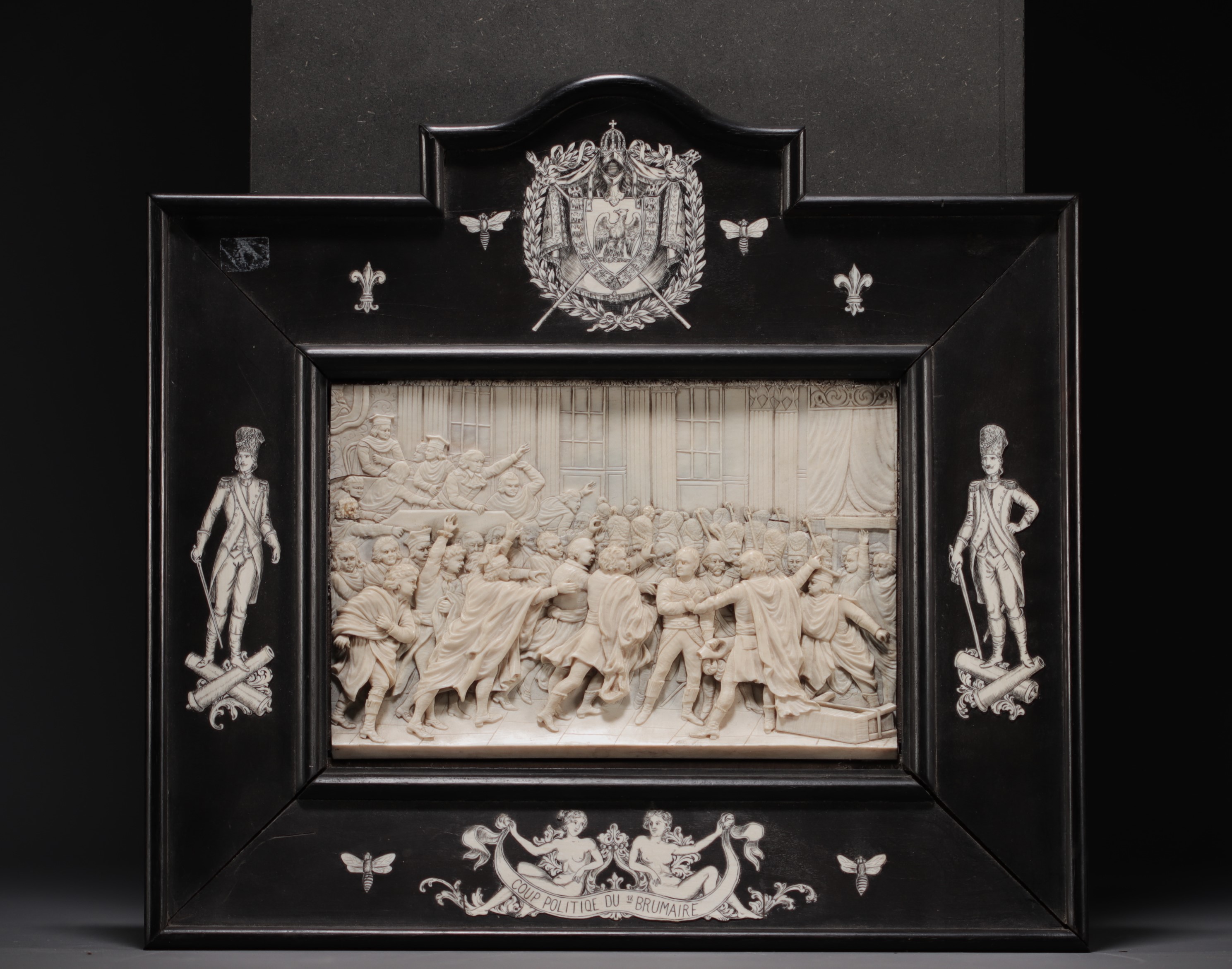 "Coup politique du 18 Brumaire" Low relief painting in carved ivory, 19th century.