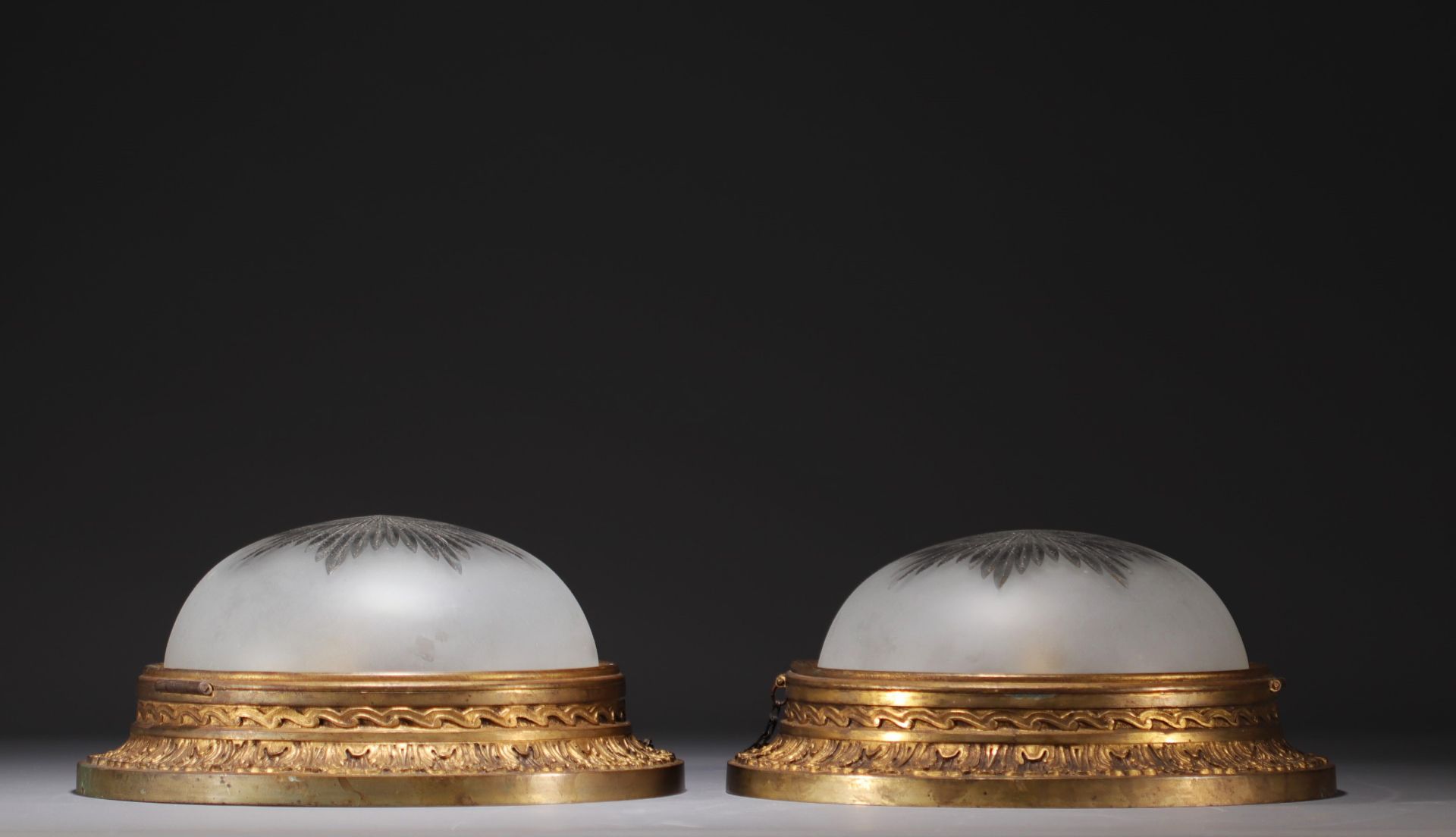 Set of four ormolu ceiling lights and cut crystal bowls. - Image 2 of 4