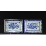 China - Pair of white and blue trays with floral decoration, Qianlong