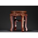 China - Small red and gold lacquer side table with carved figures and floral motifs, late 19th centu