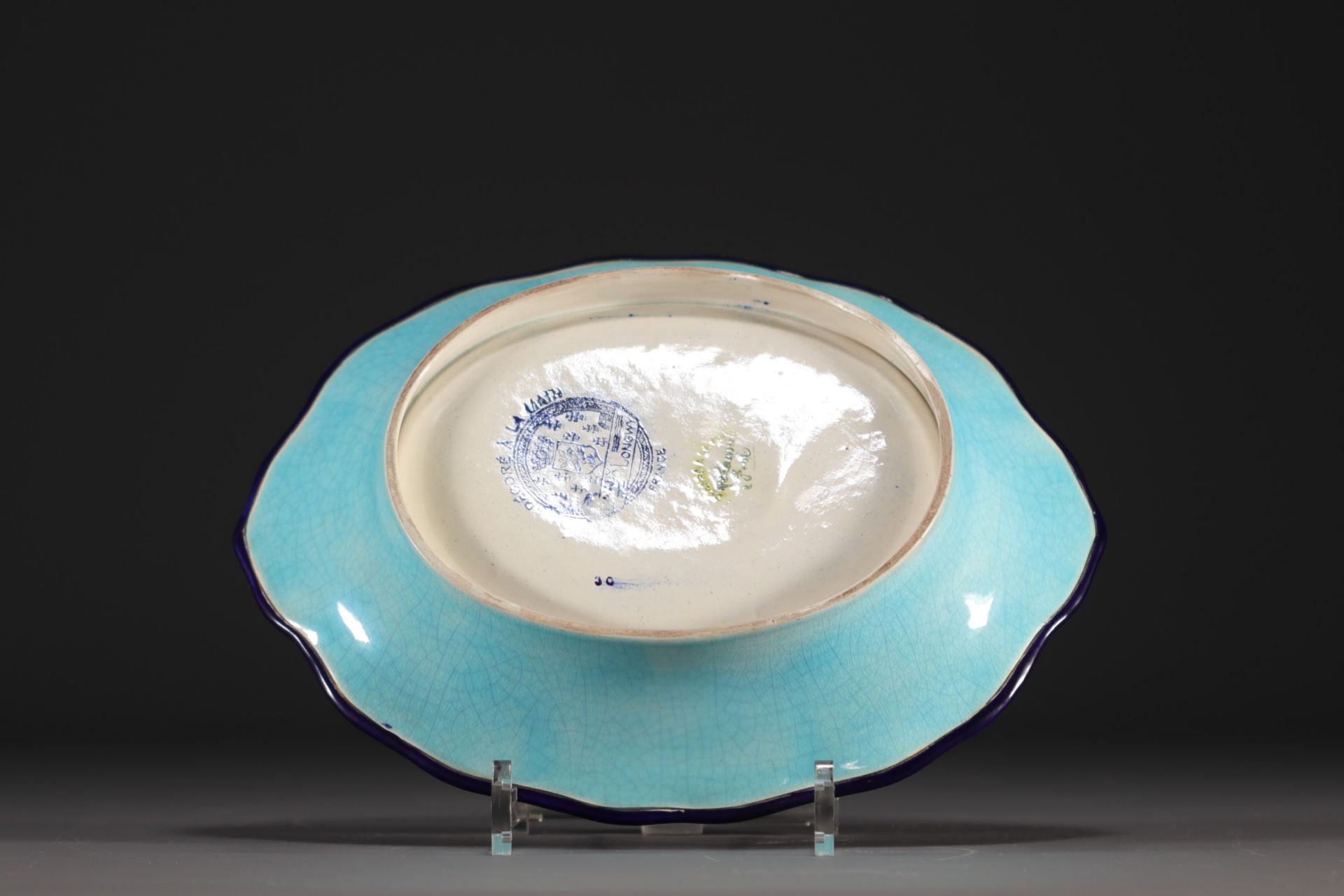 Longwy - Set of two earthenware and enamel dishes decorated with quail and flowers, 20th century. - Image 3 of 3