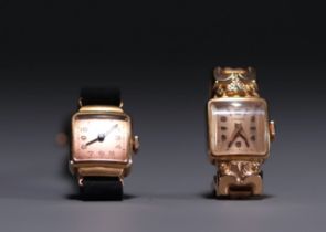 Set of two 18k yellow gold watches circa 1950-60, total weight 25.1gr.