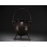 17th century cast iron tripod hearth cauldron.