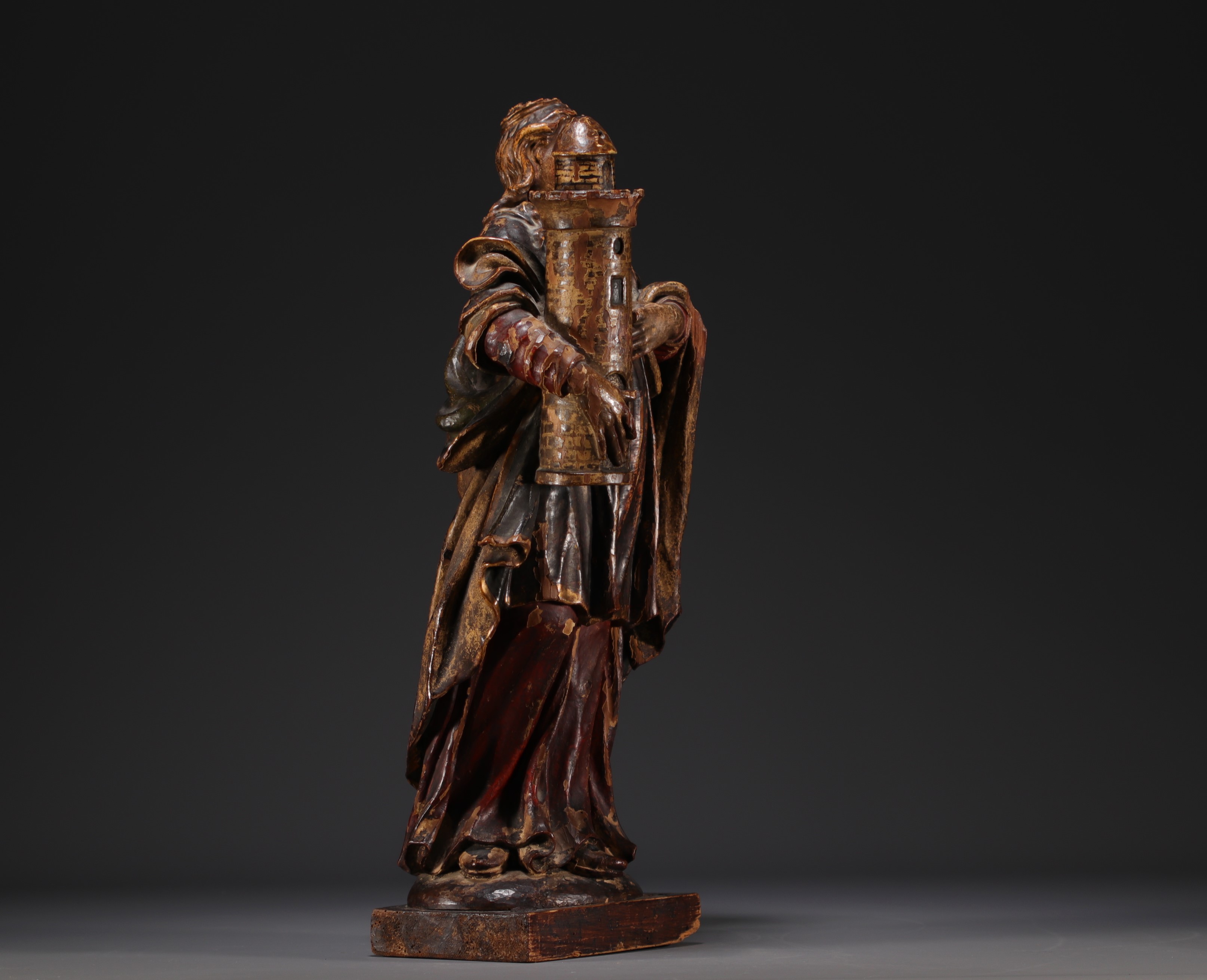 Statue de Sainte-Barbe - polychrome wooden sculpture from 18th century. - Image 2 of 4