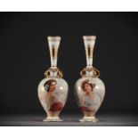 Old Vienna - Pair of porcelain vases decorated with portraits of elegant ladies, late 19th century.