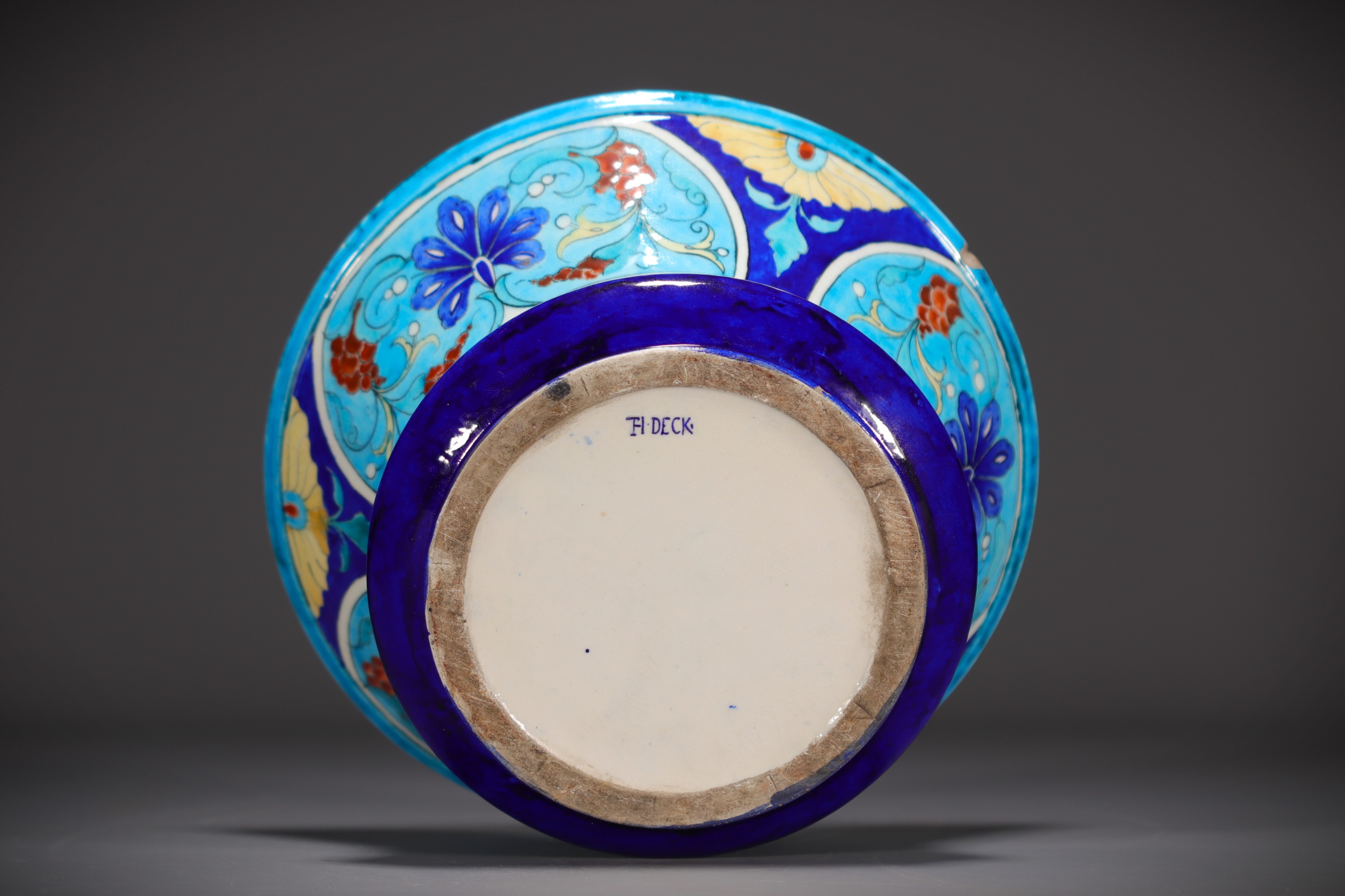 Theodor DECK (1823-1891) Polychrome ceramic bowl with Iznik decoration, signed underneath. - Image 4 of 5