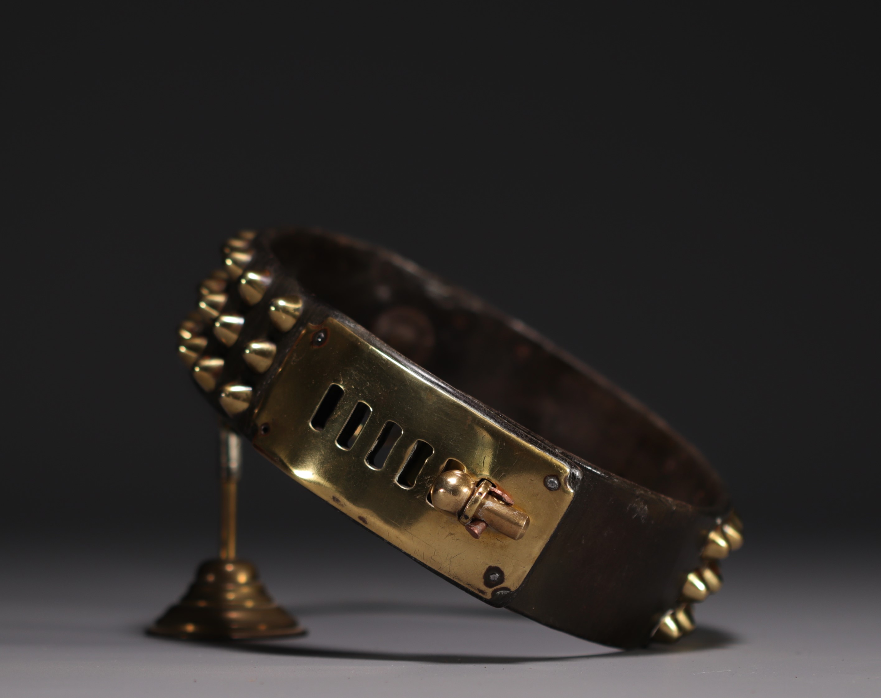 Rare leather dog collar, studs and brass nameplate, 19th century. - Image 2 of 3