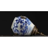 China - Blue and white porcelain vase with landscape design, mounted in a "lantern" shape.