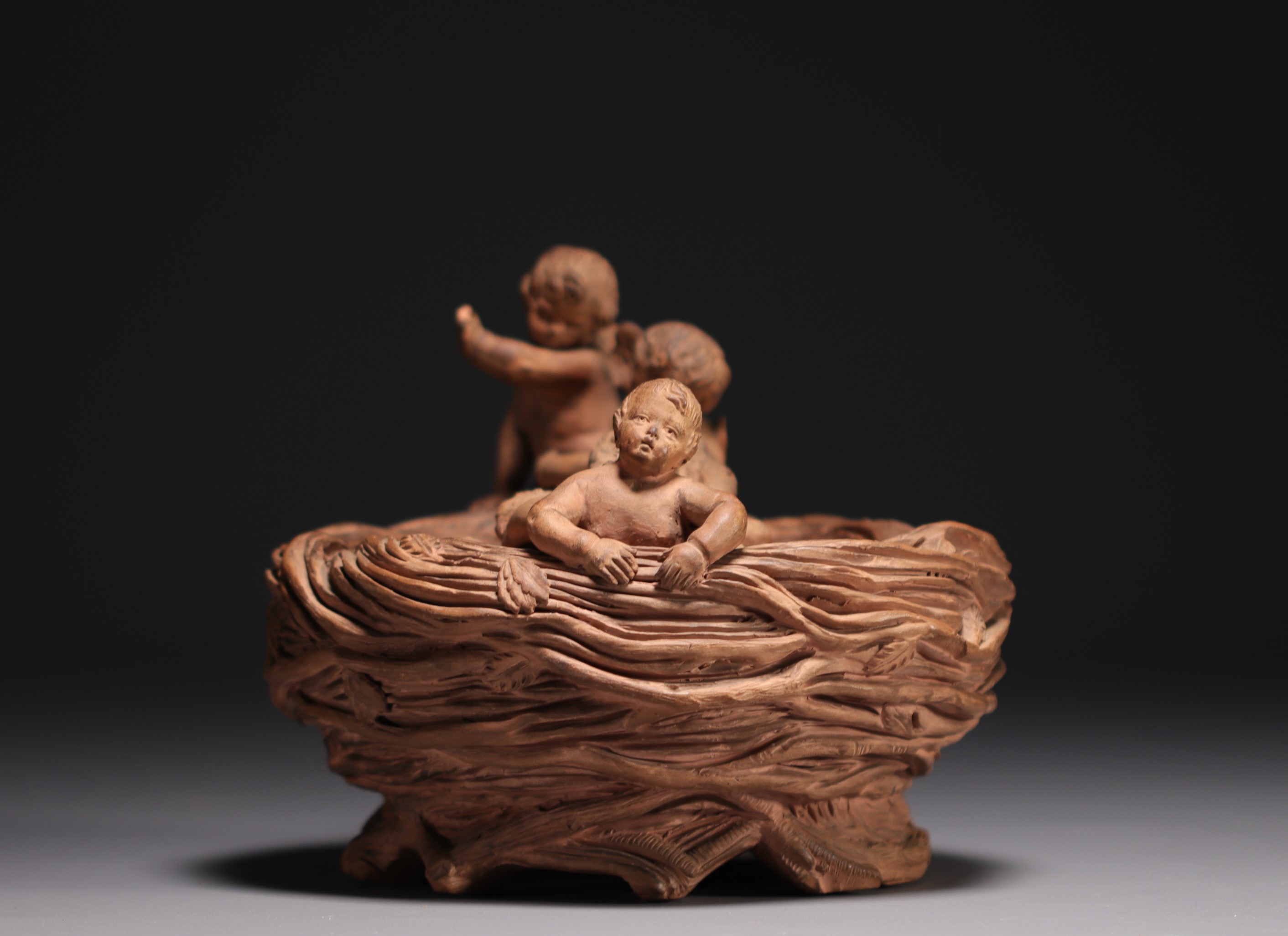 "The nest" Terracotta signed E. Aaron and dated 1877. - Image 2 of 5