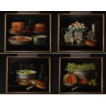 French school, set of four still lifes, oil on canvas, 19th century.