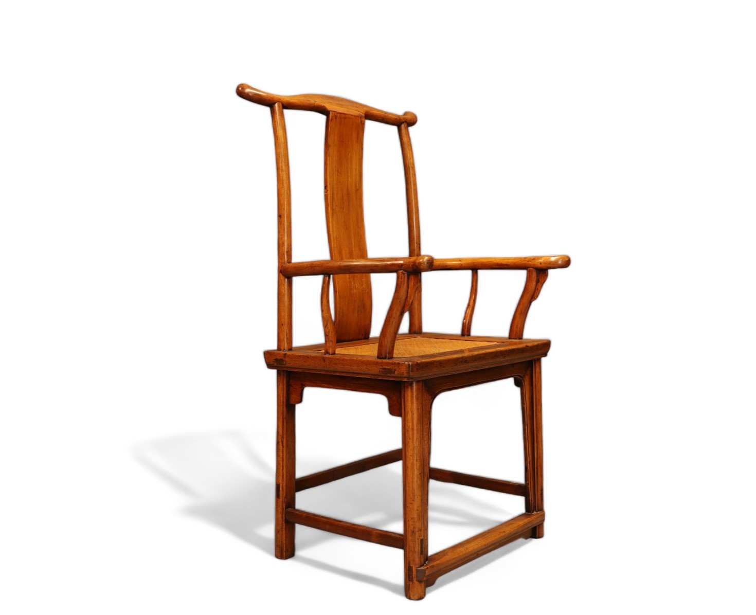 China - Exotic wood dignitary chair, caned seat, Qing dynasty.