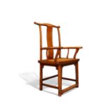 China - Exotic wood dignitary chair, caned seat, Qing dynasty.
