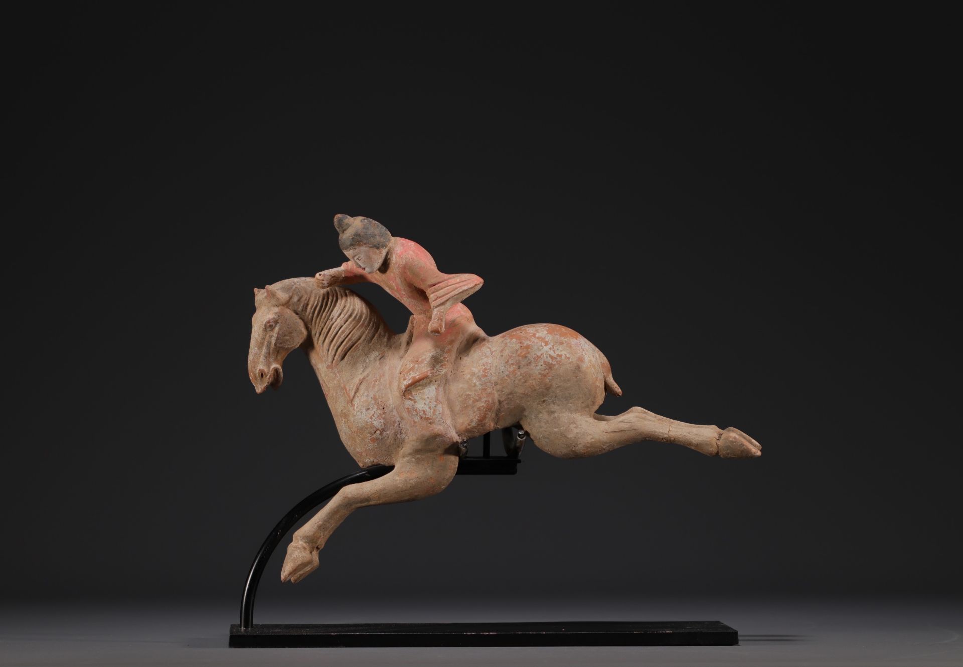 China - "Polo player" Polychrome terracotta, Tang Dynasty.
