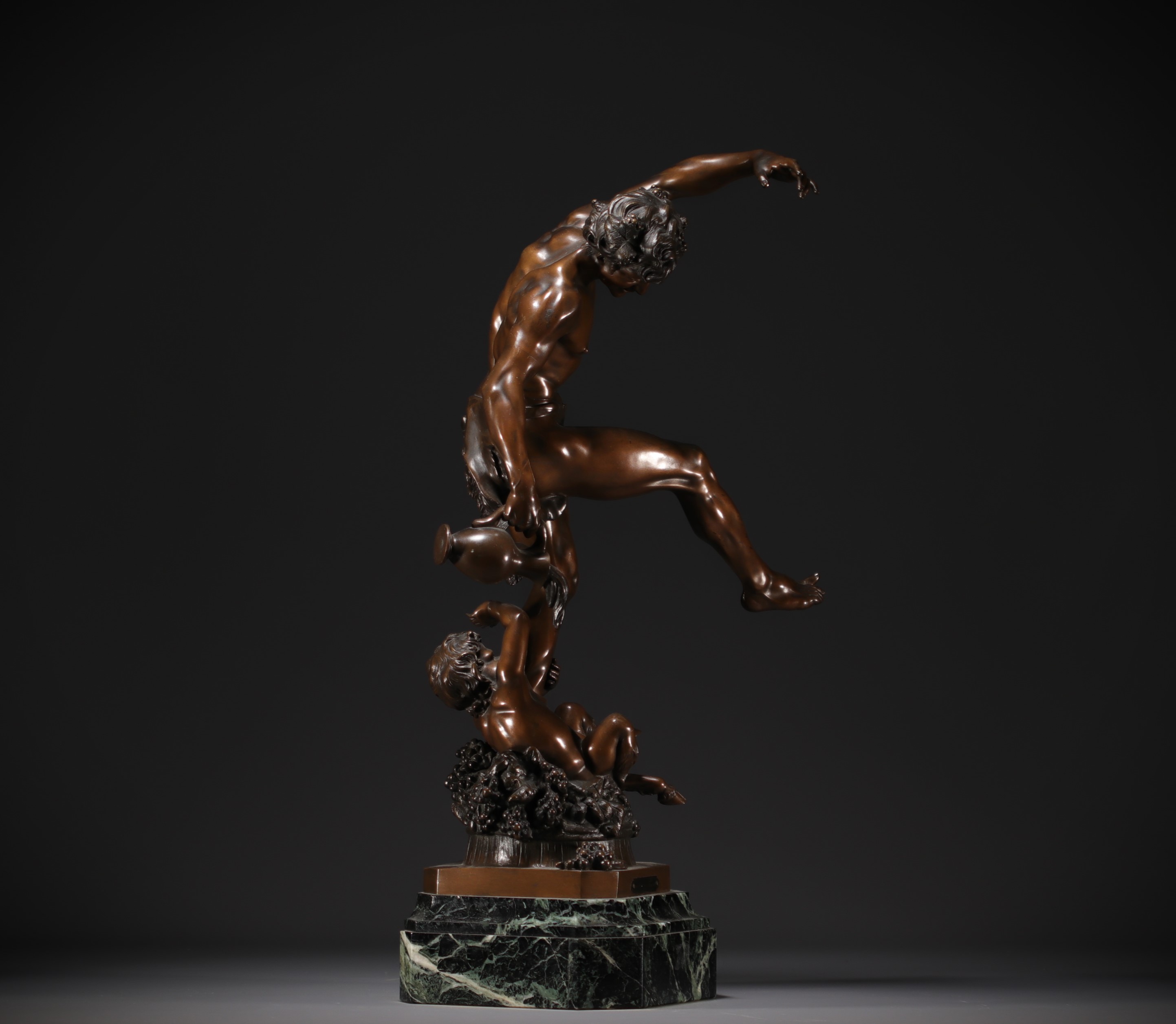 Louis HOLLWECK (1865-1935) "Le Vin" Large bronze sculpture on marble base. - Image 4 of 7