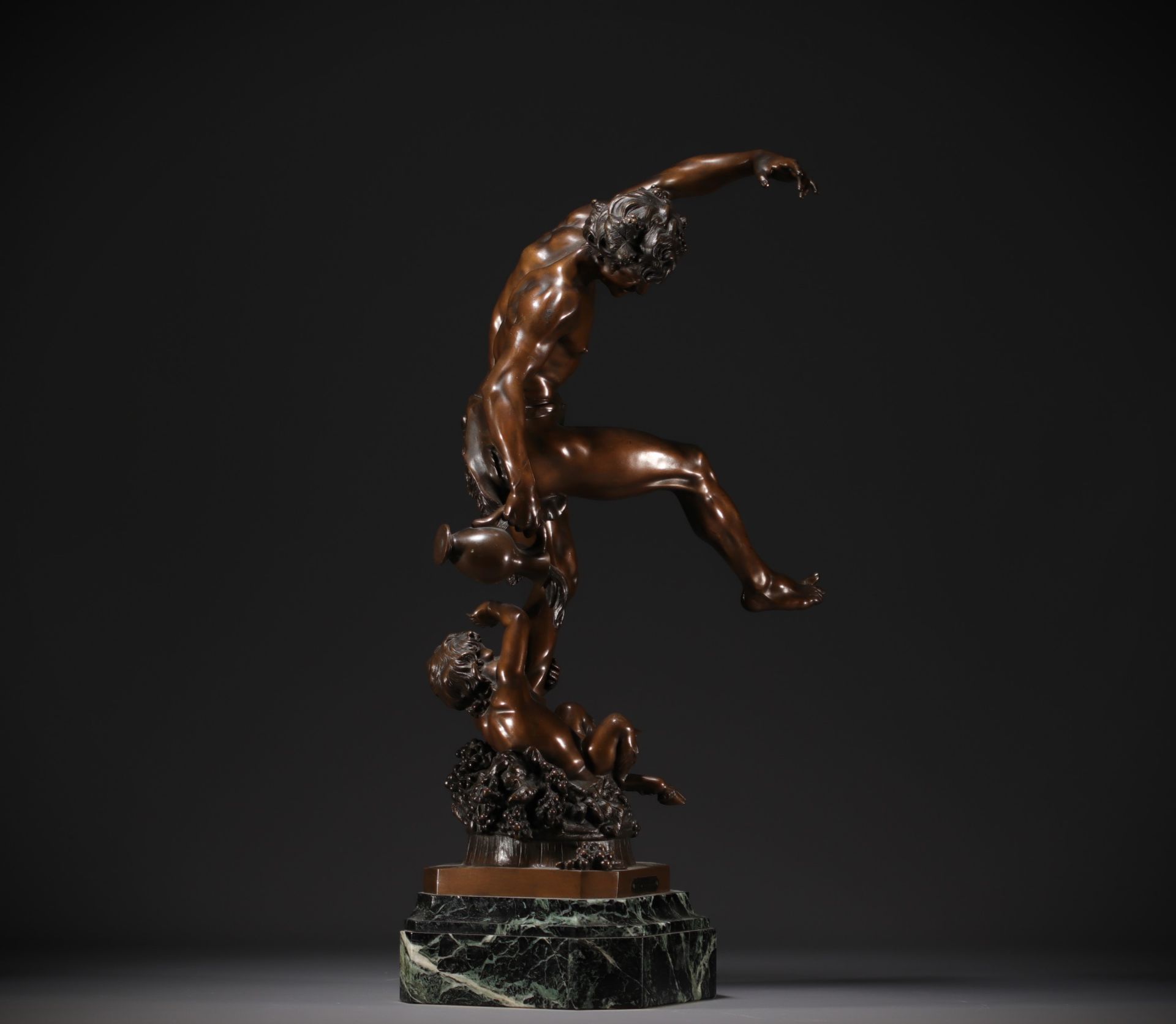 Louis HOLLWECK (1865-1935) "Le Vin" Large bronze sculpture on marble base. - Image 4 of 7