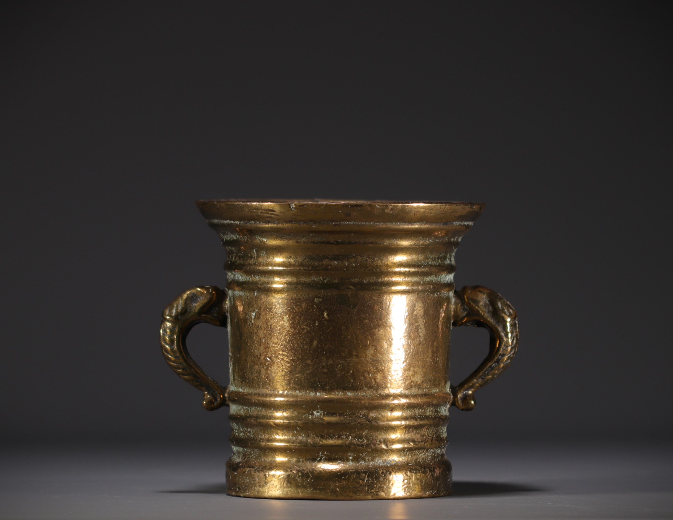 Holland - Bronze mortar, dolphin-shaped handles, probably 17th century. - Image 2 of 4