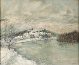 Bernard GANTNER (1928-2018) "King sur Saone castle" Oil on canvas