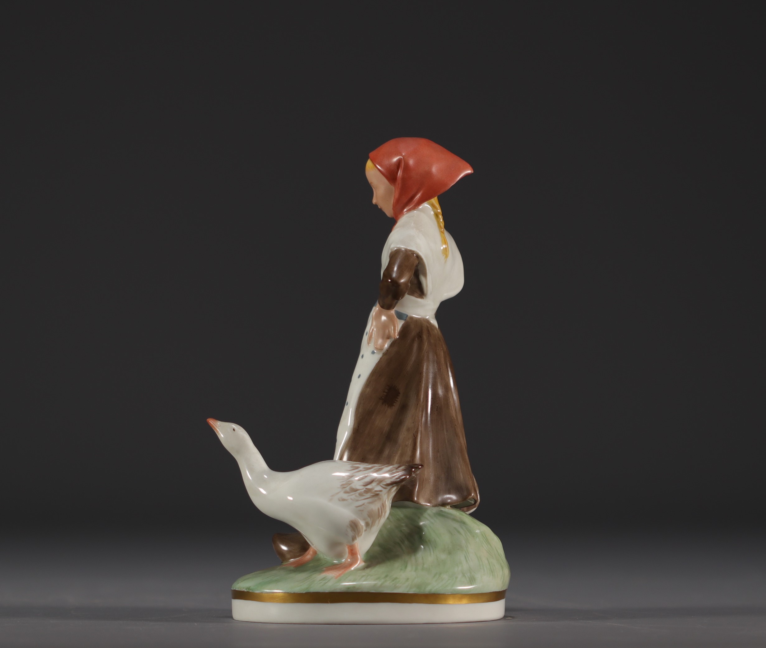 Christian THOMSEN for Royal Copenhagen "Young girl and her goose" in enamelled porcelain, mark under - Image 3 of 4