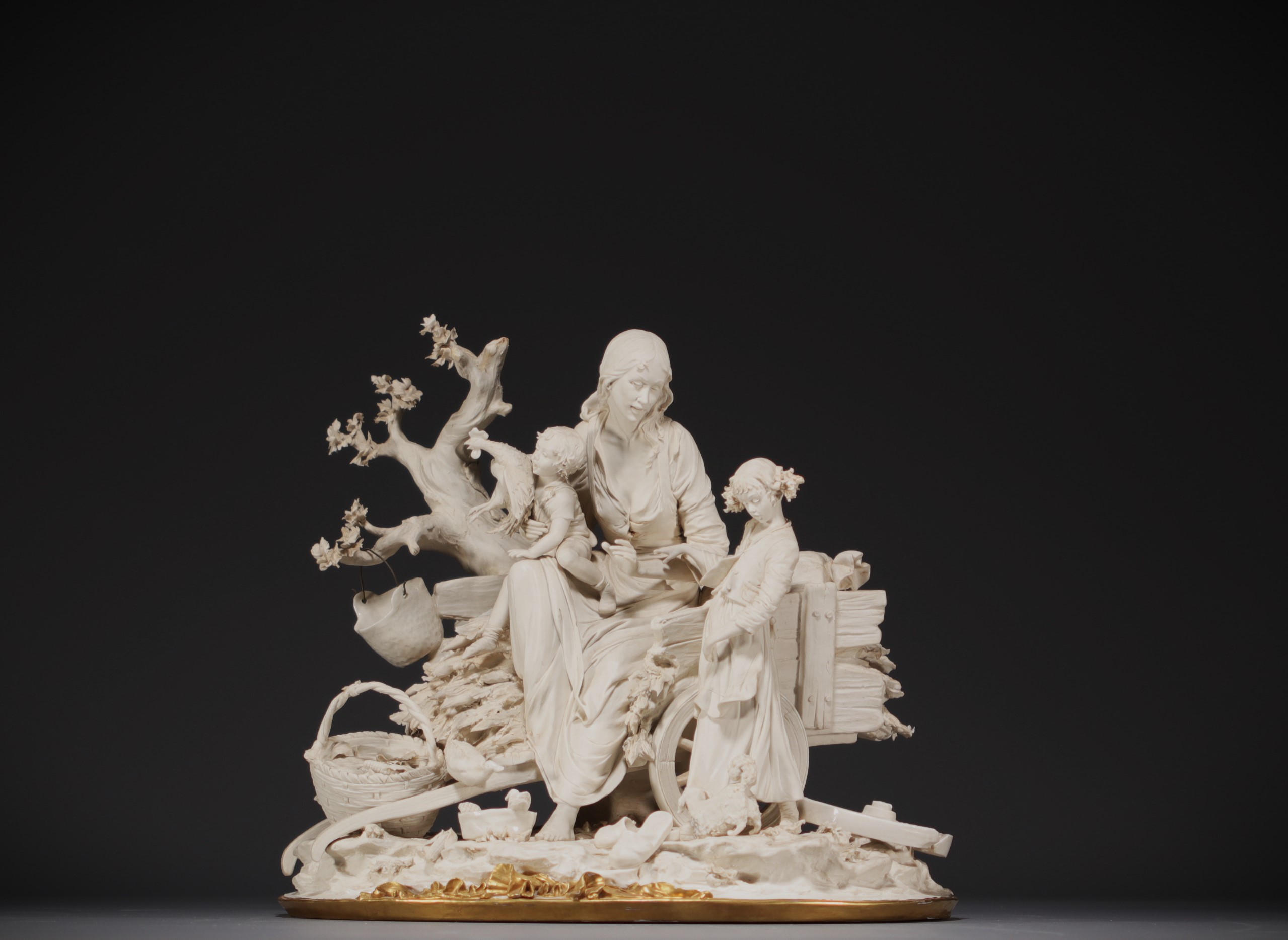 Capodimonte - "The Family" Imposing group in biscuit and enamelled porcelain, blue mark on the base.