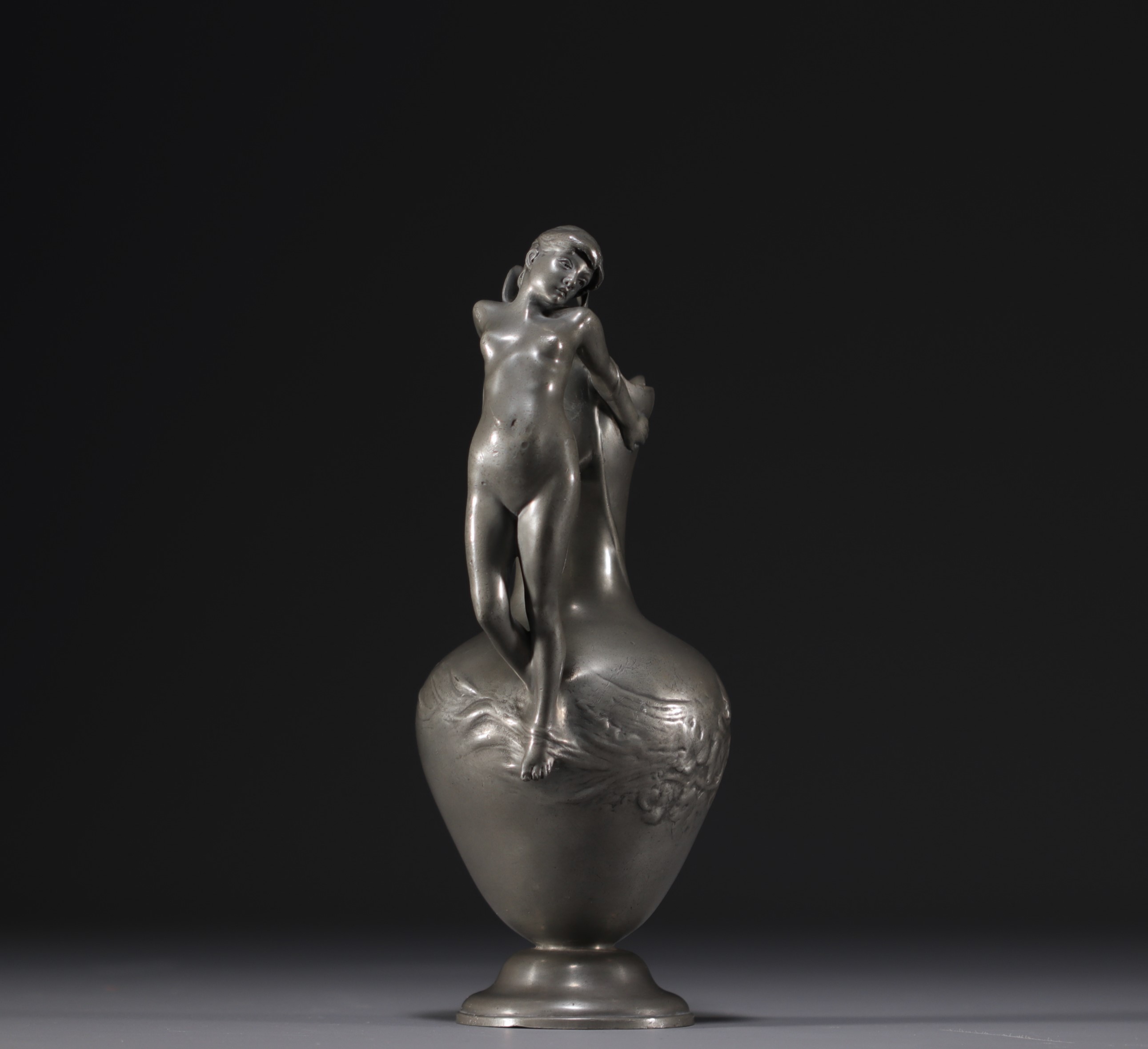 AKERMAN - Pewter jug vase with elf and baby design, circa 1900. - Image 2 of 4