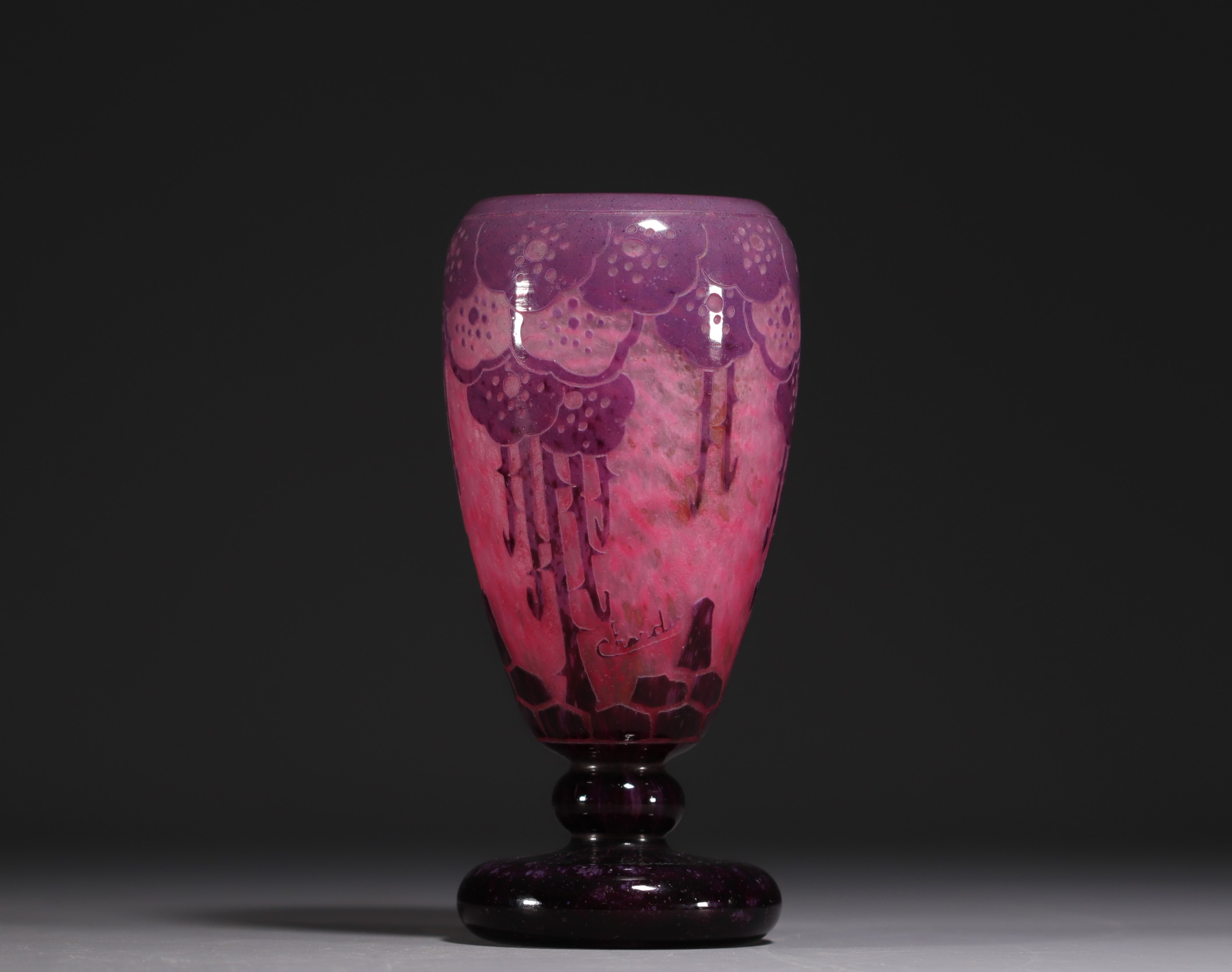 CHARDER - A multi-layered acid-etched glass vase with a rose hip design, signed. - Image 2 of 3