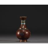 China - Small cloisonne enamel vase, signature under the piece.