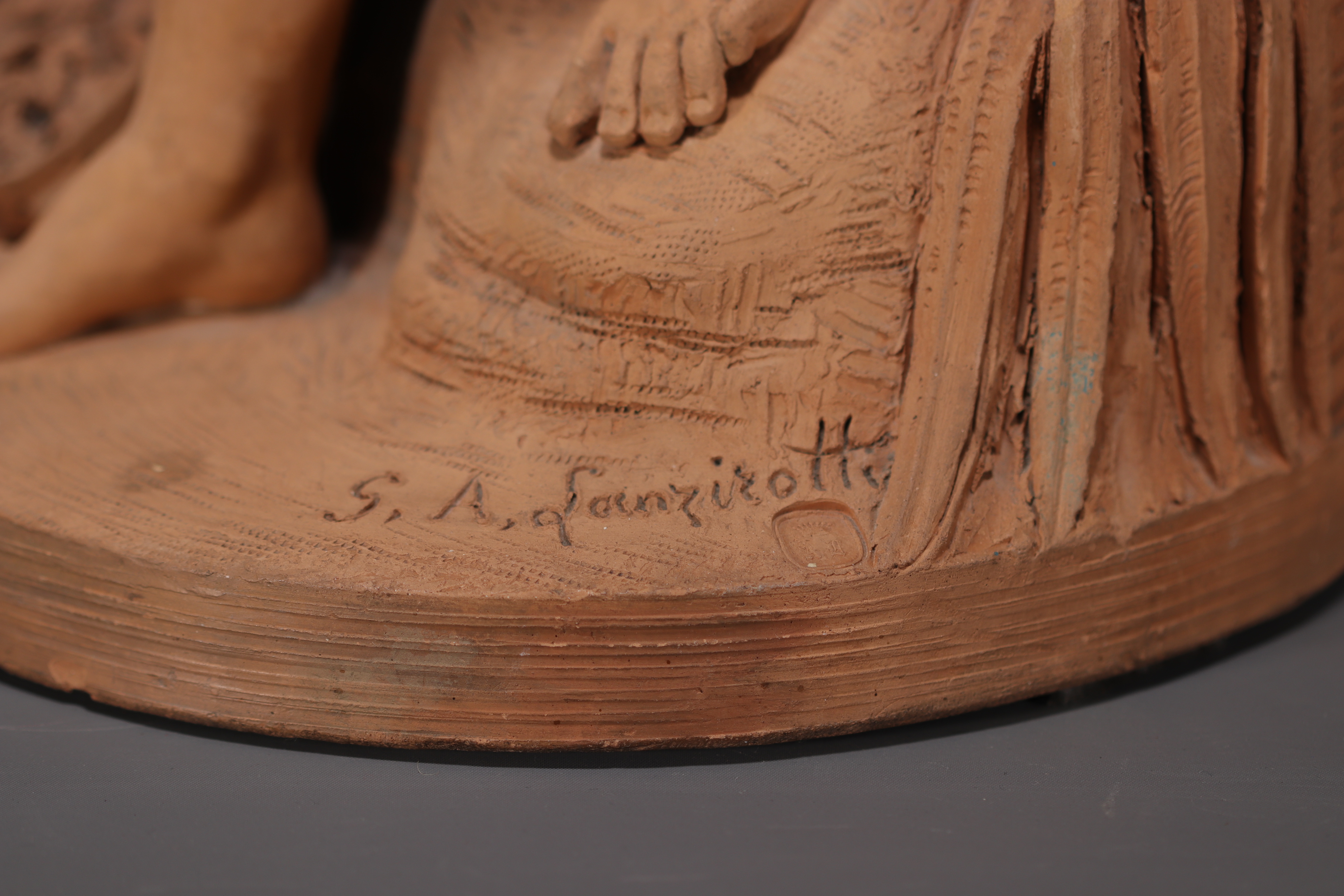 Antonio Giovanni LANZIROTTI (1839-1921) "Satyr and Bacchante" 19th century terracotta, signed. - Image 5 of 5