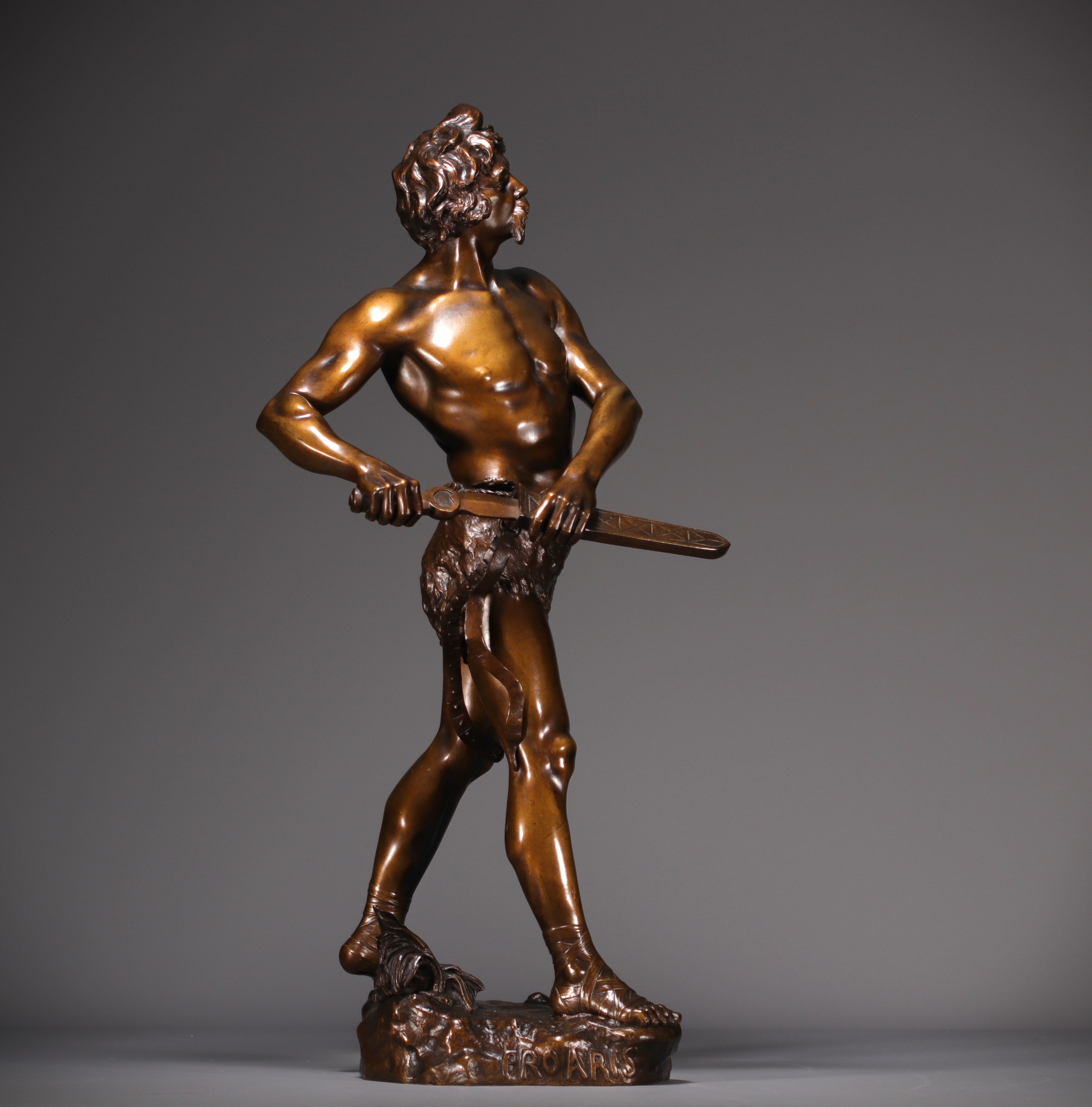 Henri FUGERE (1872-1944) "PRO ARIS ET FOCIS" Statue in bronze with shaded patina. - Image 5 of 6