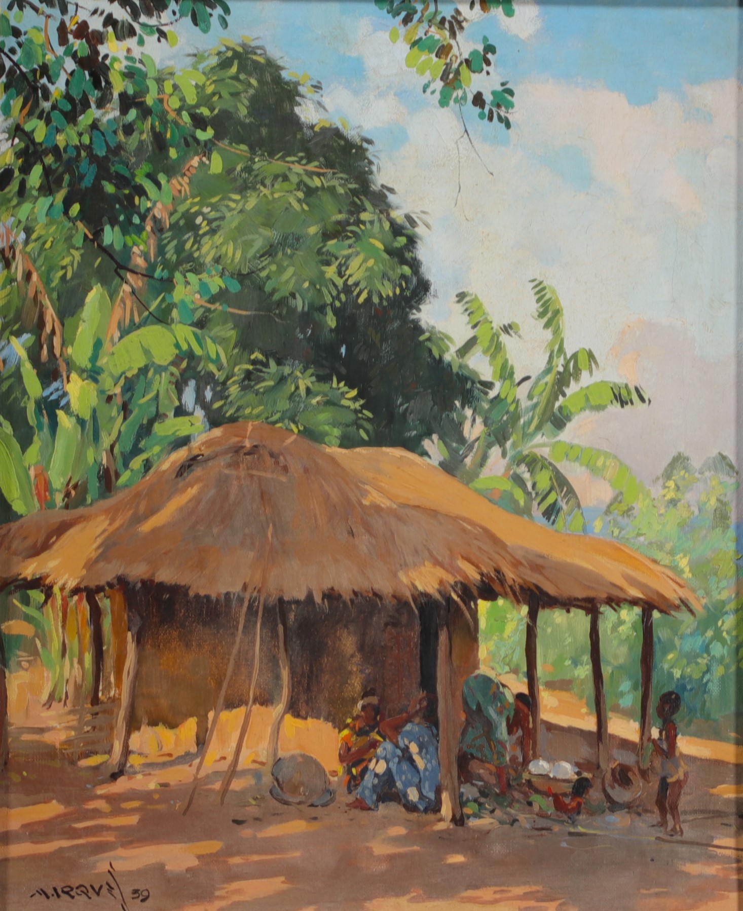 Guilherme MARQUES (1887-1960) "African Village" Oil on canvas, signed and dated 1939.