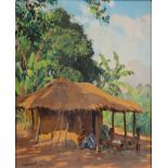 Guilherme MARQUES (1887-1960) "African Village" Oil on canvas, signed and dated 1939.