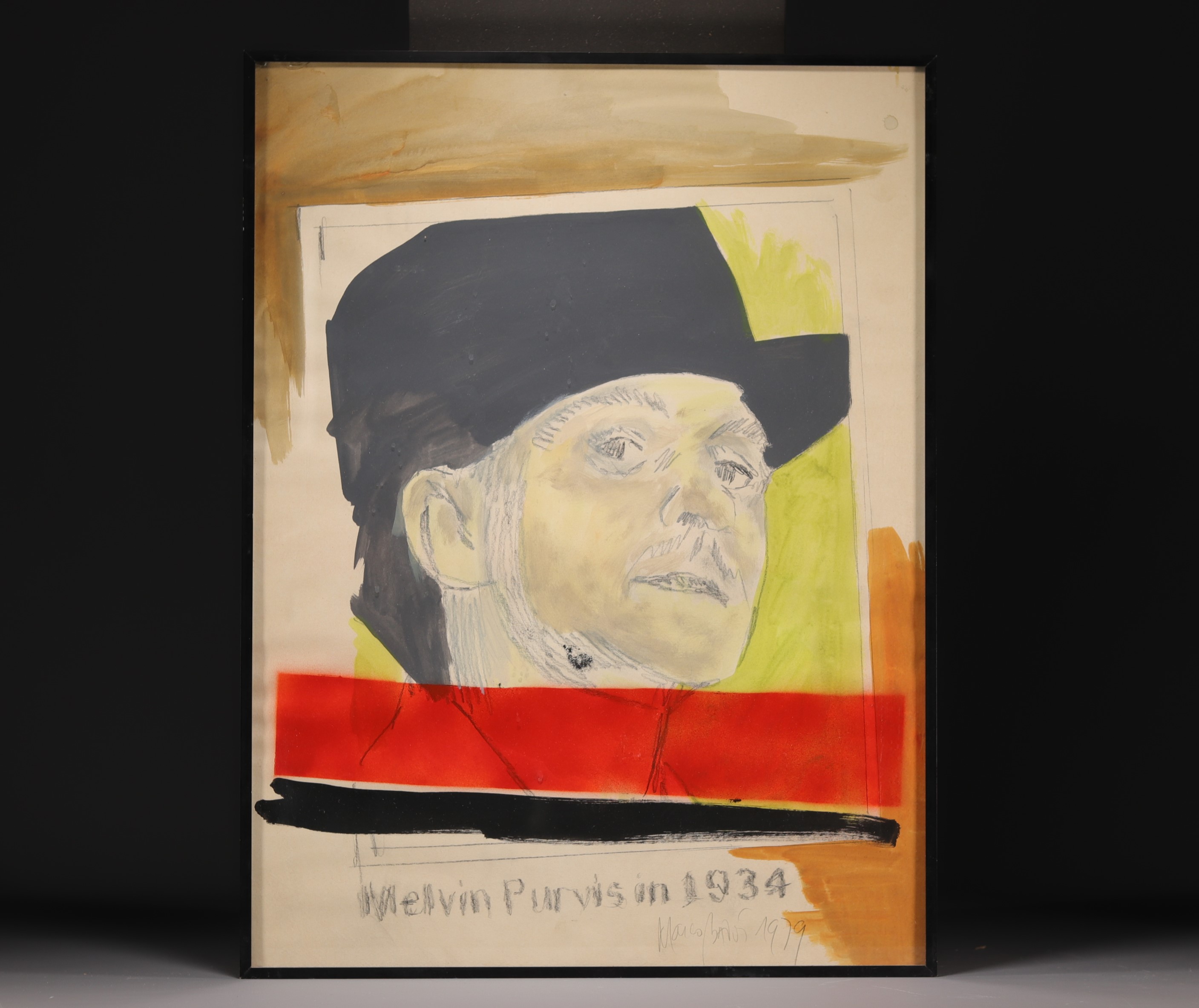 Marco BAVOS ? "Melvin Purvis in 1934" Mixed media on paper, 1979. - Image 2 of 2
