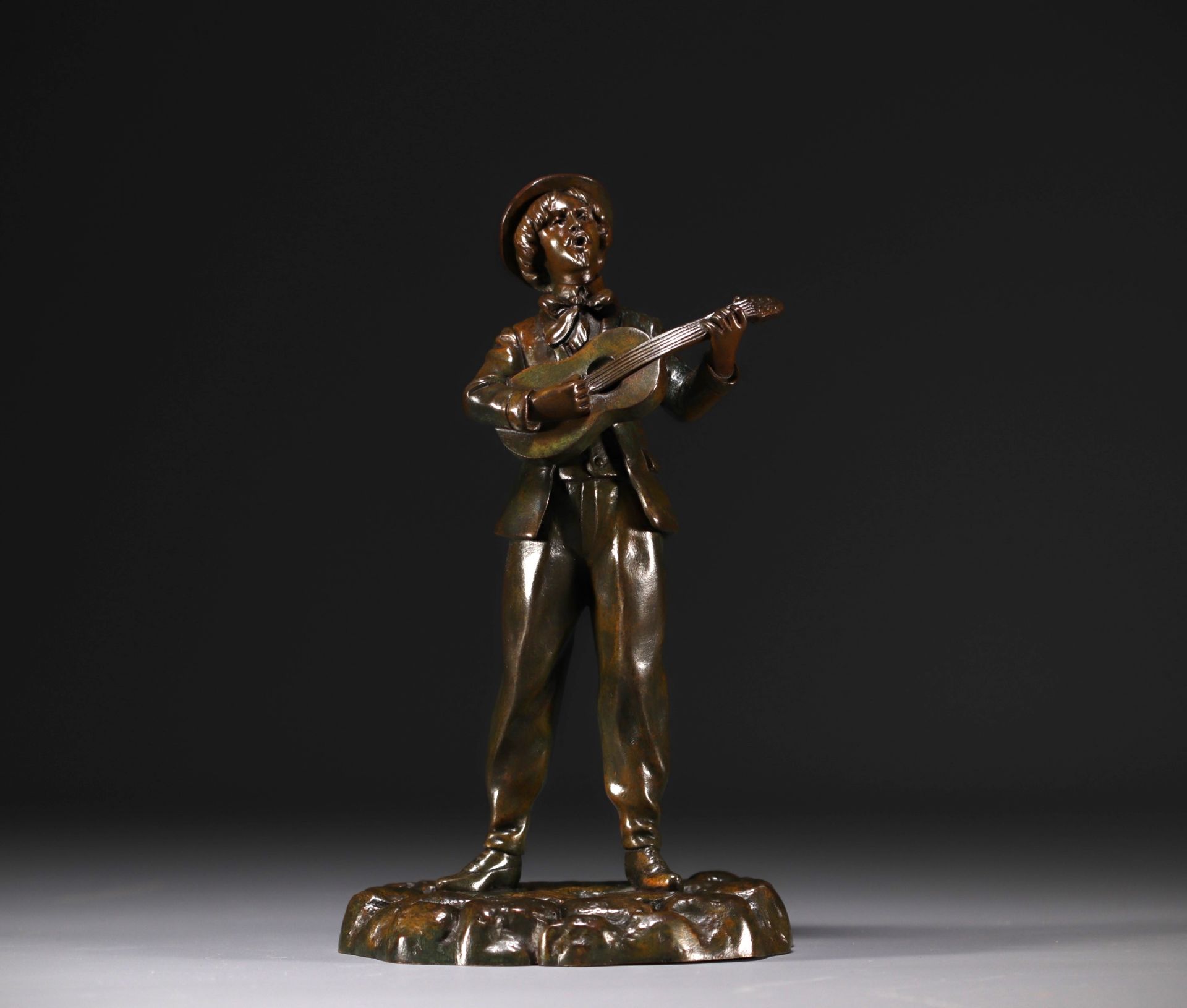 Eugene WATRIN - "Young boy with a guitar" Bronze sculpture.