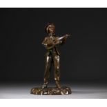 Eugene WATRIN - "Young boy with a guitar" Bronze sculpture.