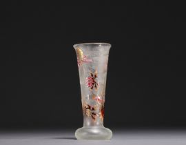 Cristallerie Emile GALLE - Frosted and enamelled vase with blackberry decoration, signed with a roul