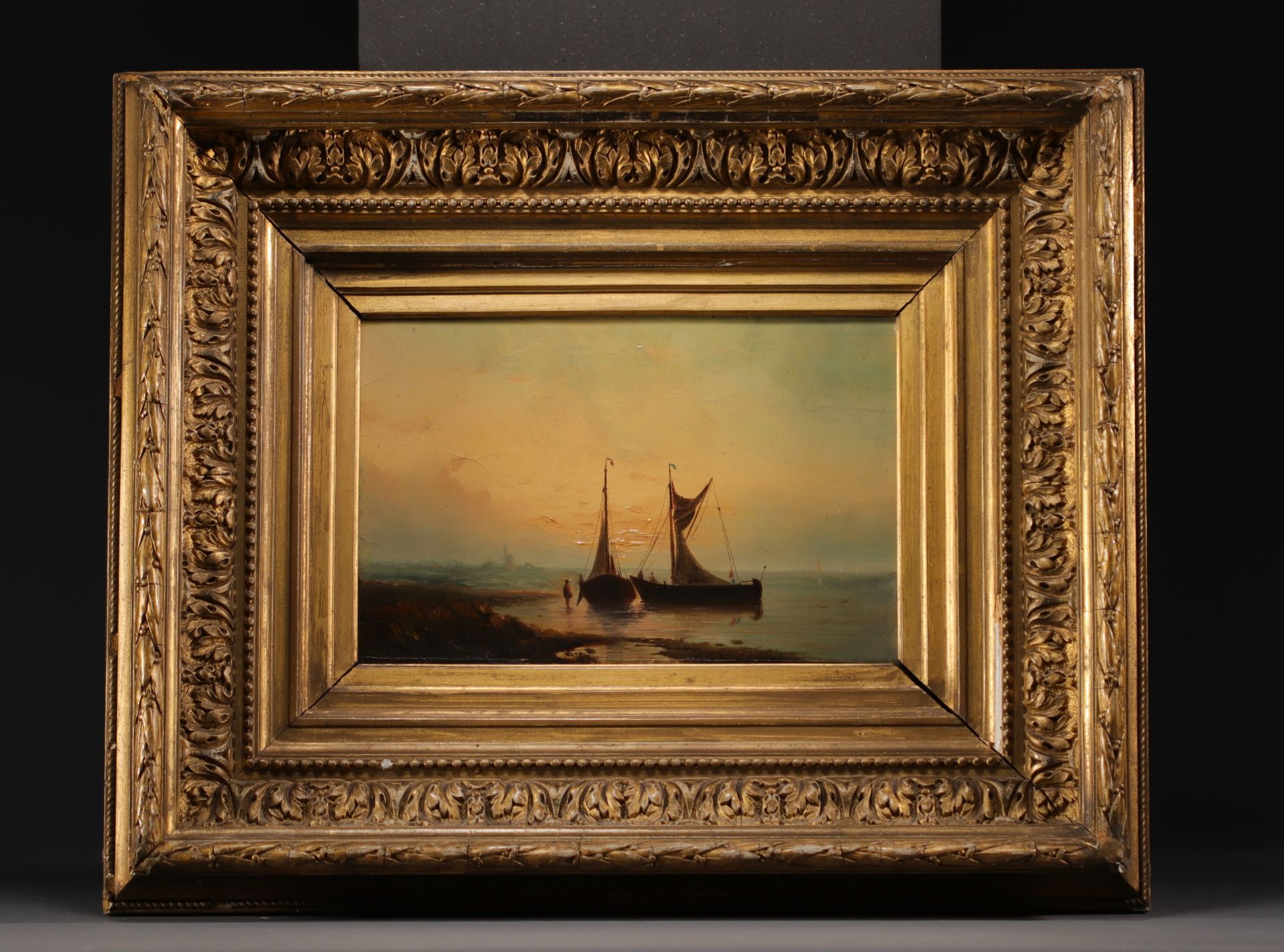 Henriette Herminie GUDIN (1825-?) "Scene de marine" Oil on panel, 19th century.