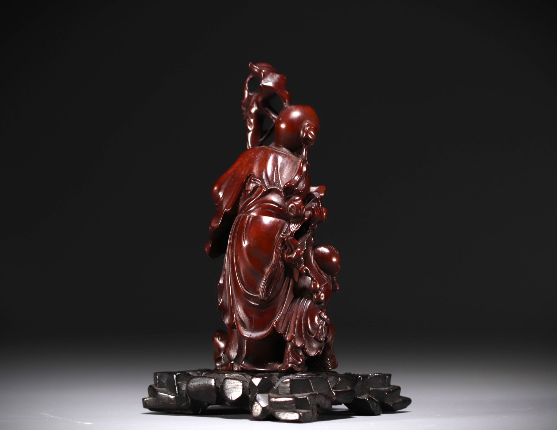 China - Wooden sculpture representing Shou Lao and a child, circa 1900. - Image 4 of 5