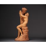 Antonio Giovanni LANZIROTTI (1839-1921) "Satyr and Bacchante" 19th century terracotta, signed.