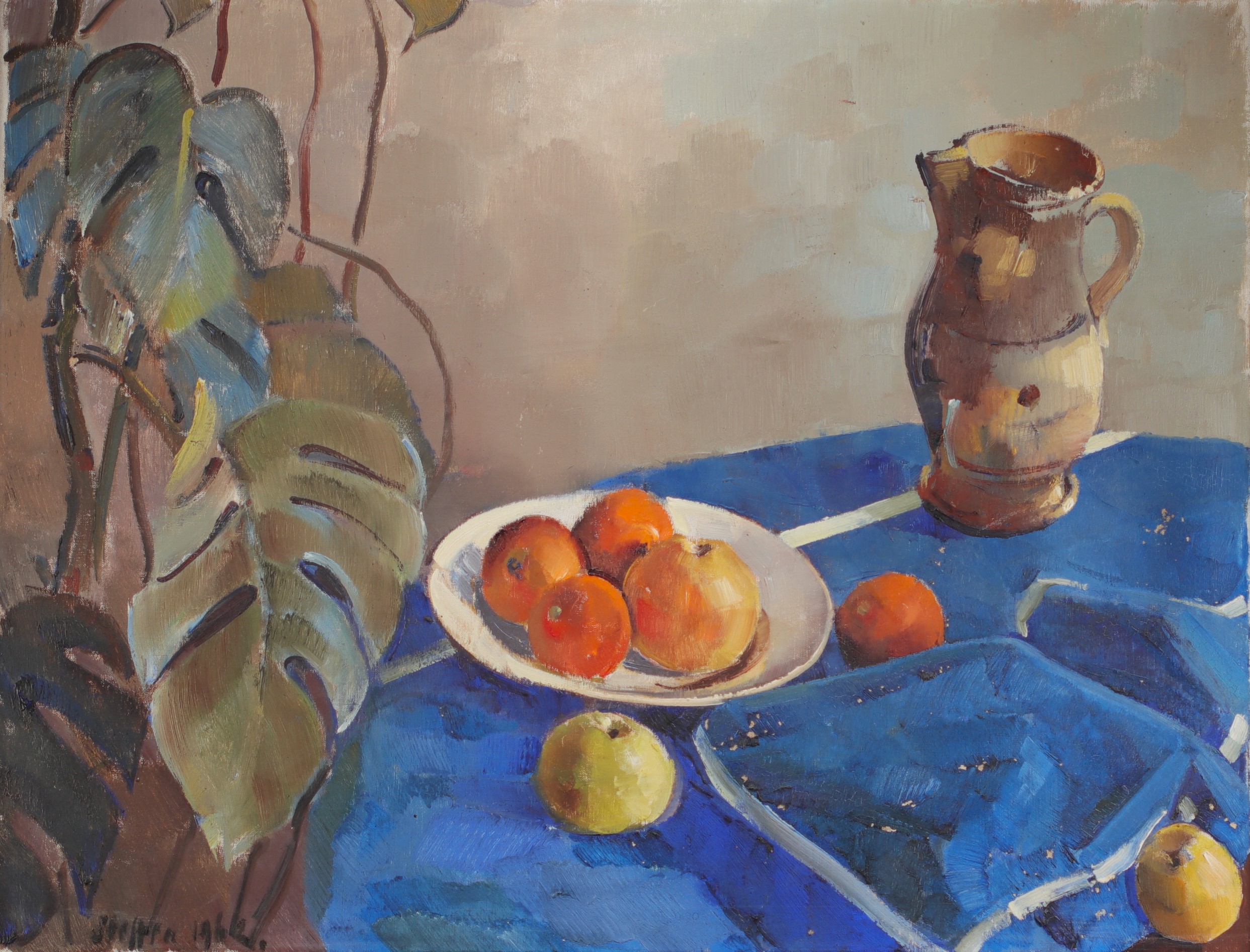 Walter Arnold STEFFEN (1924-1982) "Still life with fruits" Oil on canvas, signed and dated 1962.