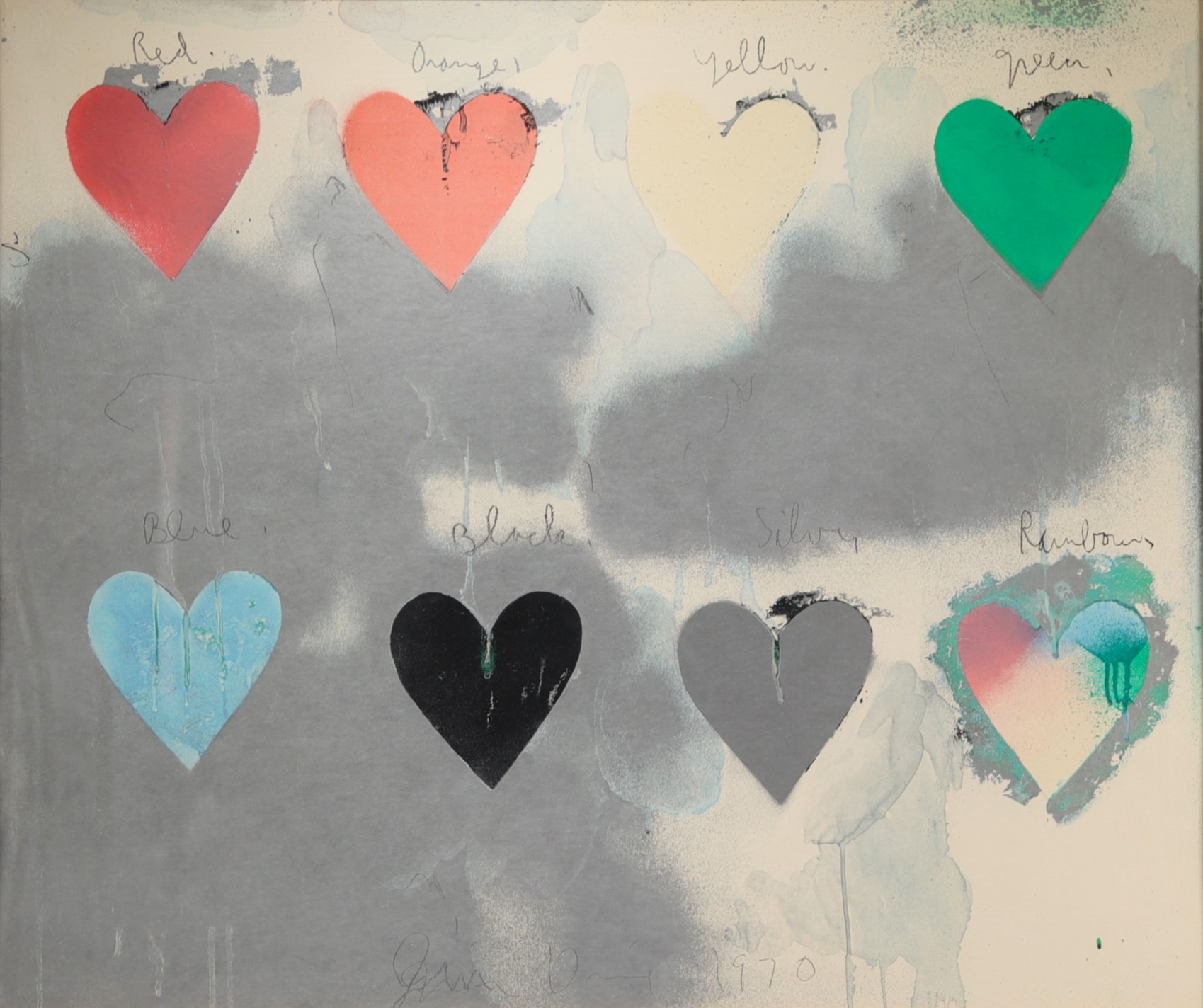 Jim DINE (1935- ) "8 Hearts" Print on paper, 1970.